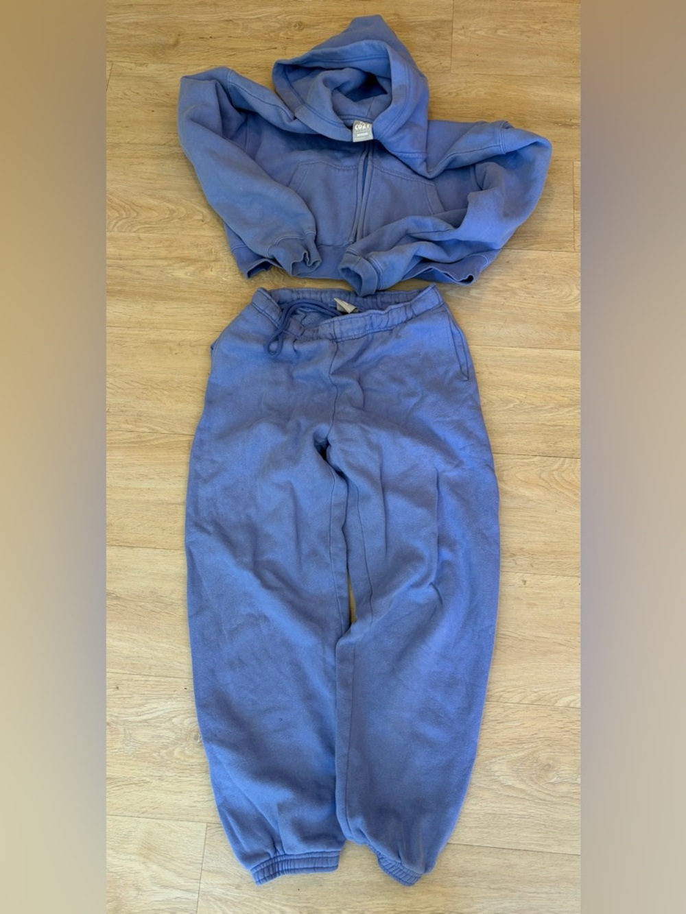 Aritzia Purple Blue Tie-Waist Mega Boyfriend Fleece Sweatpants Hoodie Set xs s